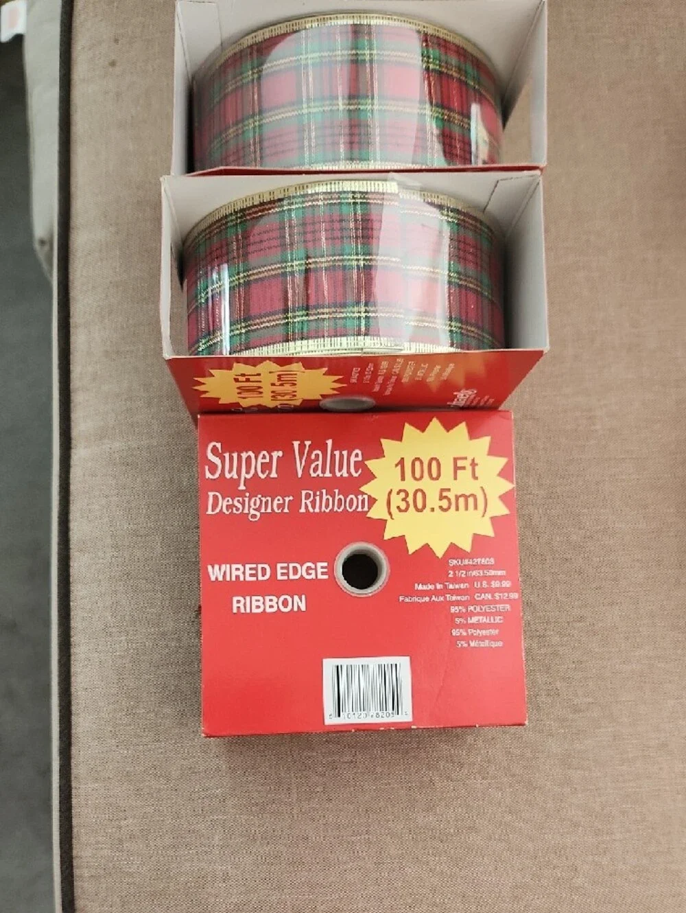 Decorette Plaid Wired Edge Ribbon - Red/Green Holiday Ribbon
